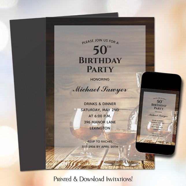 Rustic Whiskey 50th Birthday Invitation (Creator Uploaded)