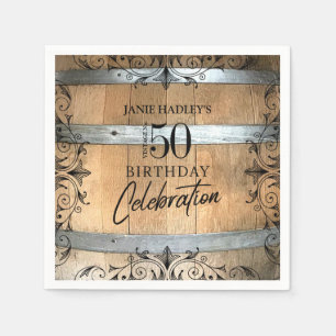 Rustic Whiskey Barrel Birthday Paper Napkin
