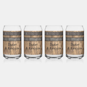 Rustic Whiskey Keg Personalised Can Glass
