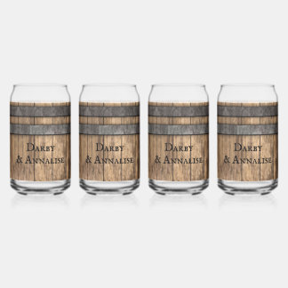 Rustic Whiskey Keg Personalised Can Glass