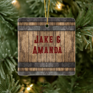 Rustic Whiskey Keg Personalised Ceramic Ornament