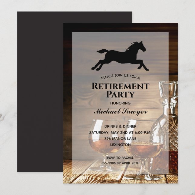 Rustic Whiskey Retirement Party Invitations (Front/Back)