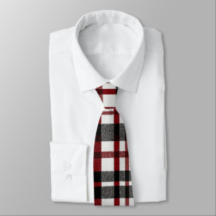 Rustic White and Red Plaid Pattern Tie