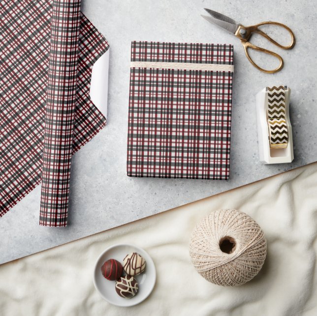 Rustic White and Red Plaid Pattern Wrapping Paper (Crafts)