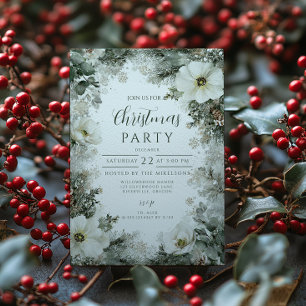 Rustic White Anemone Christmas Party Invitation