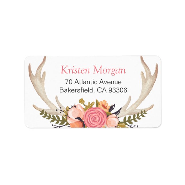 Rustic White Antler Beautiful Floral Decor Label (Front)