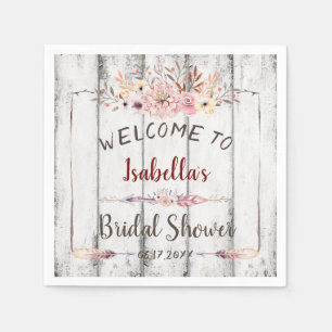 Rustic White Barn Boho Floral Summer Bridal Shower Napkin