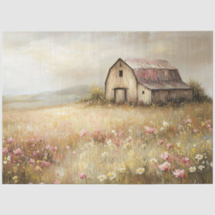 Rustic White Barn Wildflower Field Decoupage Tissue Paper