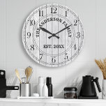 Rustic White Barn Wood Farmhouse Personalized Name Large Clock<br><div class="desc">Large beautiful rustic white barn vintage wood personalized family name year established wall decor clock. The perfect country wooden plank look for any home or kitchen.</div>