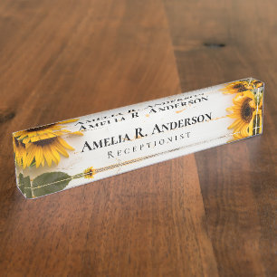 Rustic White Barn Wood Sunflower Nameplate
