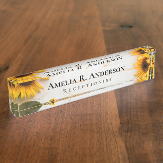 Rustic White Barn Wood Sunflower Nameplate