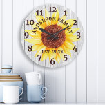 Rustic White Barn Wood Sunflower Personalised Name Large Clock<br><div class="desc">Large beautiful rustic white barn vintage wood sunflower personalised family name year established wall decor clock. The perfect country wooden plank floral look for any home or kitchen.</div>
