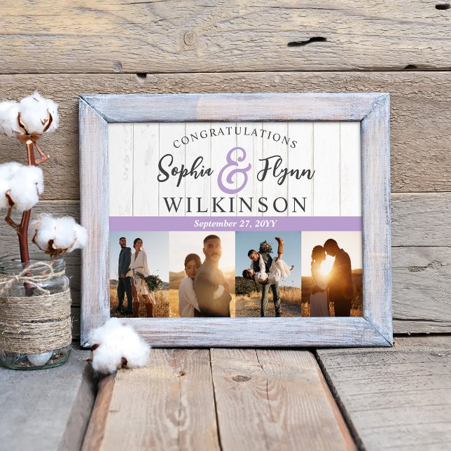 Rustic White Barn Wood Wedding Newlyweds 4-Photo Poster (Creator Uploaded)