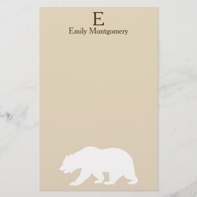 Rustic White Bear Silhouette | Monogram Stationery (Front)
