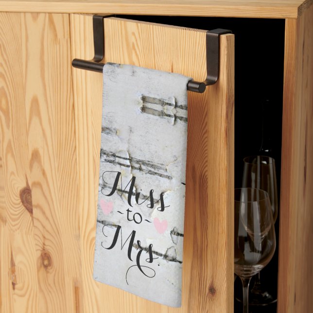 Rustic White Birch Bark Heart Bridal Shower  Tea Towel (Thirds Fold)