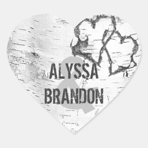 Rustic White Birch Bark Heart Wedding Stickers