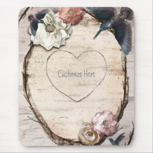 Rustic White Birch Floral & Hummingbird Elegant Mouse Mat