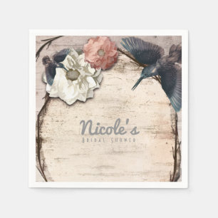 Rustic White Birch Floral & Hummingbird Elegant Napkin
