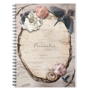 Rustic White Birch Floral & Hummingbird Elegant Notebook