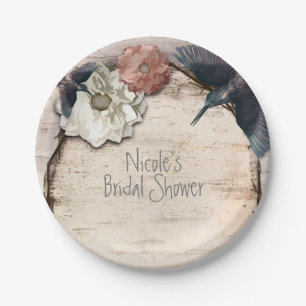 Rustic White Birch Floral & Hummingbird Elegant Paper Plate