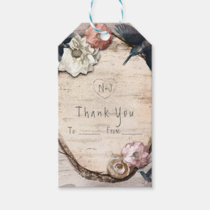 Rustic White Birch Floral & Hummingbird Favour Gift Tags