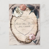 Rustic White Birch Floral & Hummingbird Save Date