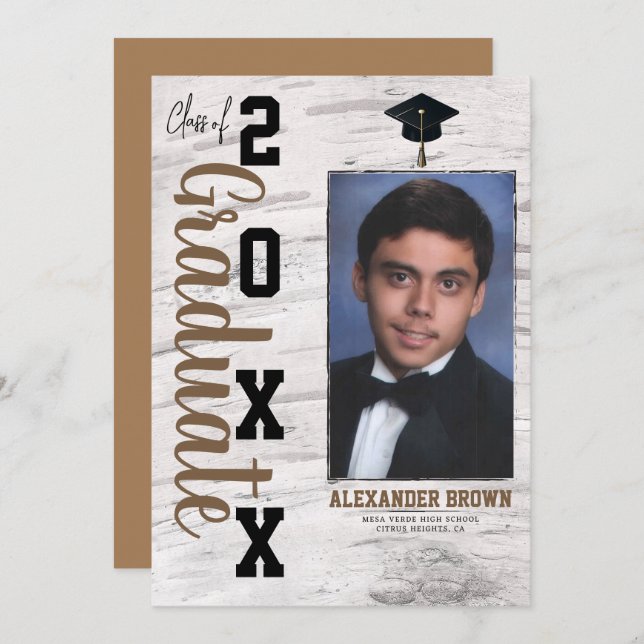 Rustic White Birch Graduation Photo Announcement   (Front/Back)