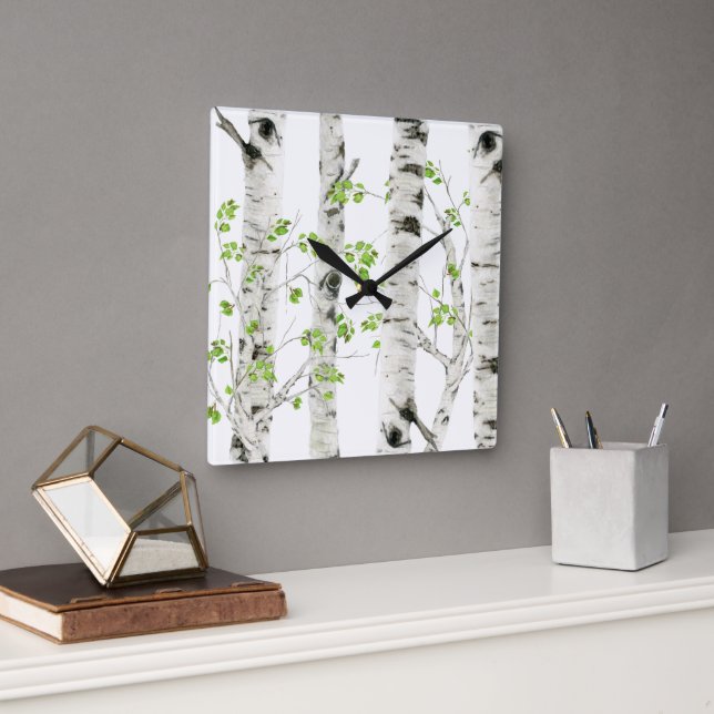 Rustic White Birch Tree Acrylic Wall Clock (Office)
