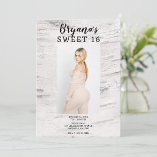 Rustic White Birch Trendy Photo Modern Sweet 16 Invitation