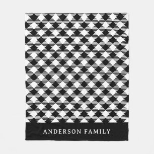 Rustic White Black Buffalo Check Monogram Fleece Blanket