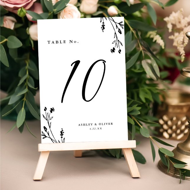 Rustic White & Black Wildflowers Boho Wedding Table Number (Creator Uploaded)