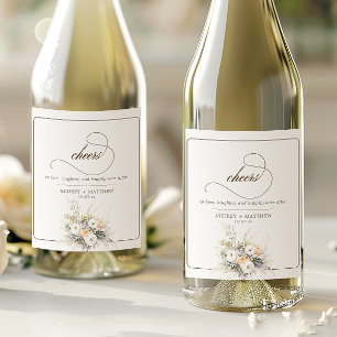 Rustic White Blooms Cheers Wedding Wine Label
