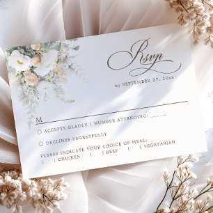Rustic White Blooms Meal Options Wedding RSVP Card