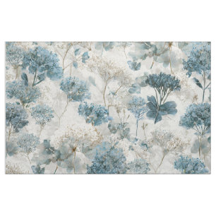 Rustic White Blue Botanical Pastel Vintage Floral Fabric