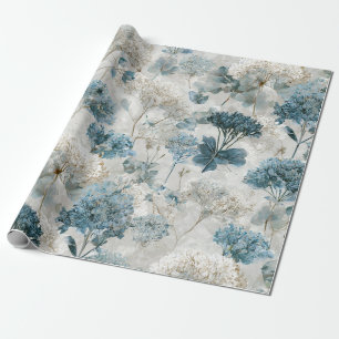 Rustic White Blue Botanical Pastel Vintage Floral Wrapping Paper