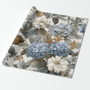 Rustic White Blue Botanical Pastel Vintage Floral Wrapping Paper