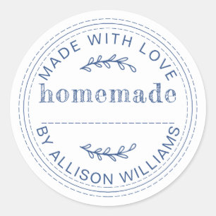 Rustic White Blue Homemade Baked Goods Classic Round Sticker