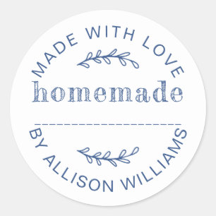 Rustic White Blue Homemade Baked Goods Classic Round Sticker