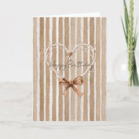 Rustic White Branch Heart Brown Stripes Birthday