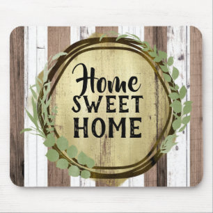 Rustic White & Brown Wood Botanical Wreath Barn Mouse Mat
