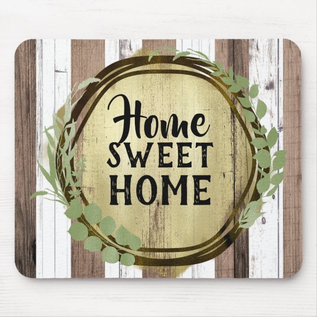 Rustic White & Brown Wood Botanical Wreath Barn Mouse Mat (Front)