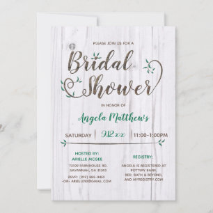 Rustic White & Brown Wood Bridal Shower Invitation