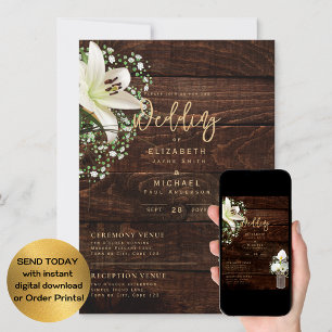 Rustic White Calla Lilies Floral  Wedding Digital  Invitation
