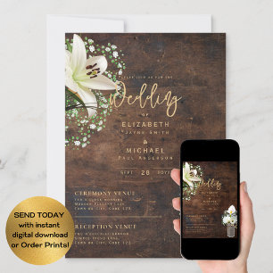 Rustic White Calla Lilies Floral Wedding Digital Invitation