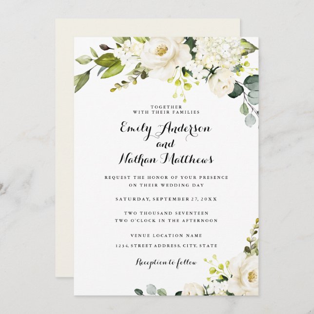 Rustic White Champagne Floral Wedding Invitation (Front/Back)