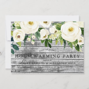 Rustic White Champagne Flowers Housewarming party Invitation