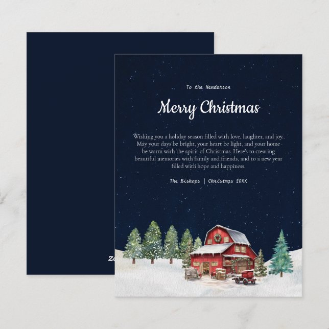Rustic White Christmas Barn Holiday Card (Front/Back)