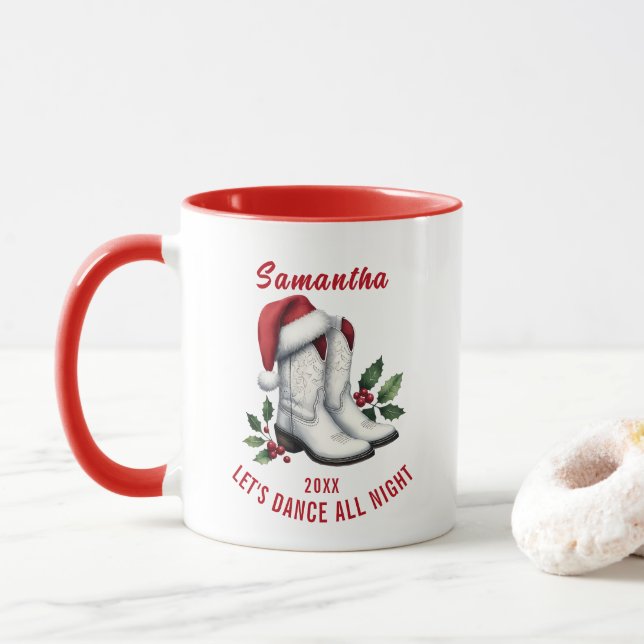 Rustic White Country Cowboy Boots Mug (With Donut)