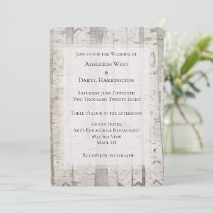 Rustic White Cream Birch Trees Wedding Invitation