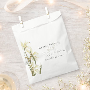 Rustic White Daffodil Floral Watercolor Wedding Favour Bags